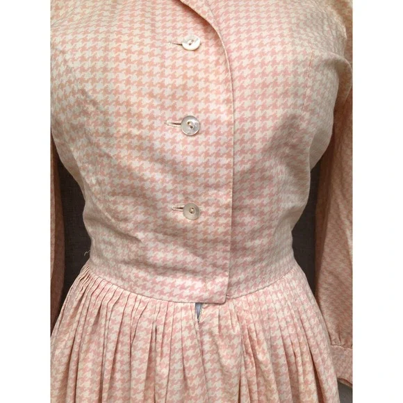 1950 I. Magning Cotton Peach Cream houndstooth Maxi Dress Museum Collection